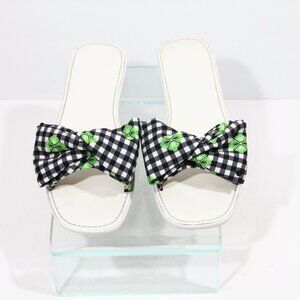 Kate Spade Bikini Slides sz 7.5 Women Flat Sandals Gingham Plaid Bow